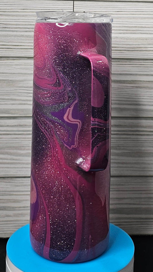 20oz Skinny Hoggdle Pink/Purple Ink Swirl and Paint Swirl Epoxy Tumbler