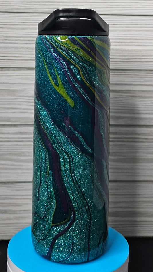 20oz Duo Skinny Turquoise Glitter Paint Swirl Epoxy Tumbler