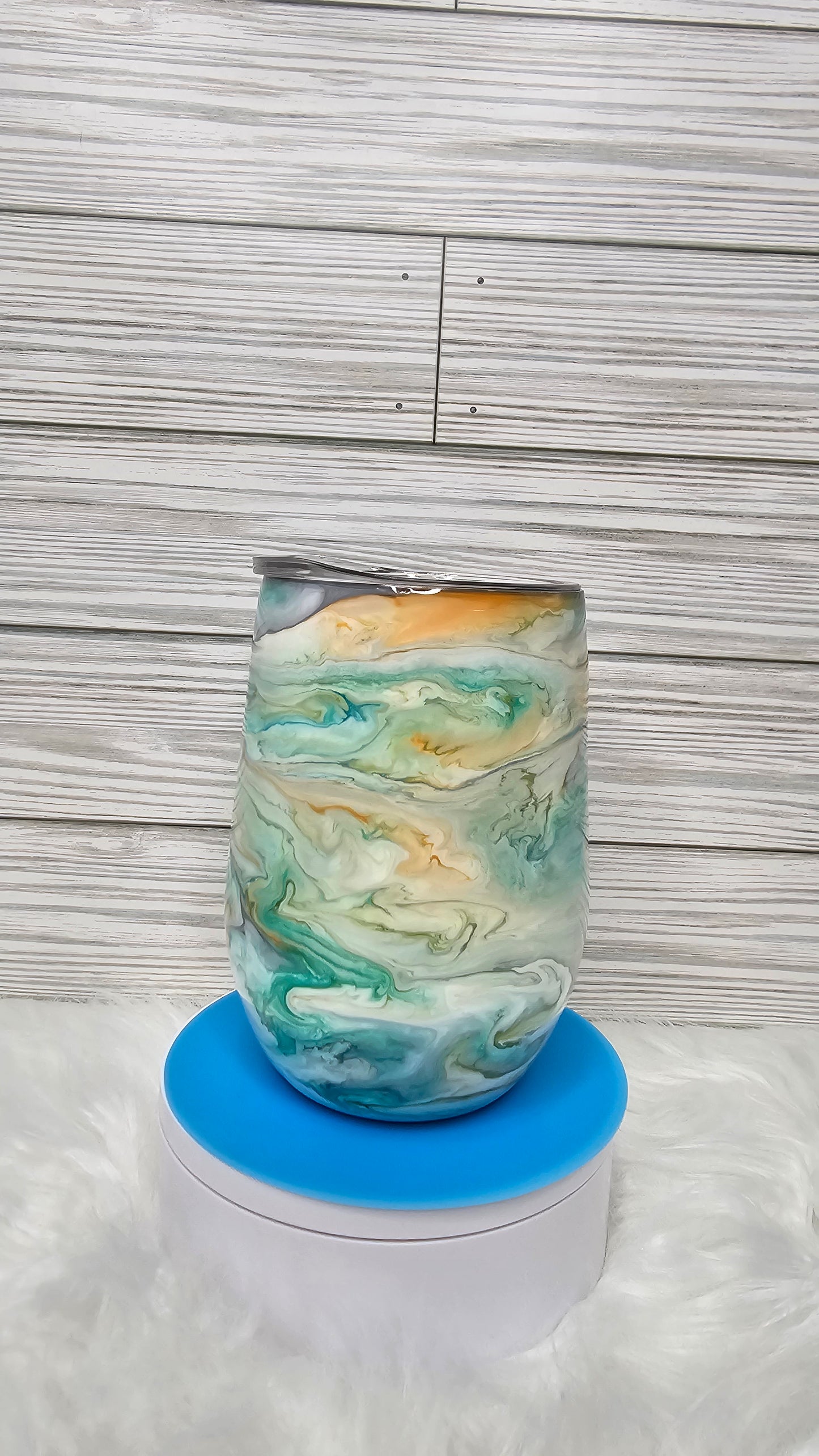 15oz Stemless Wine Alcohol Ink Swirl Epoxy Tumbler