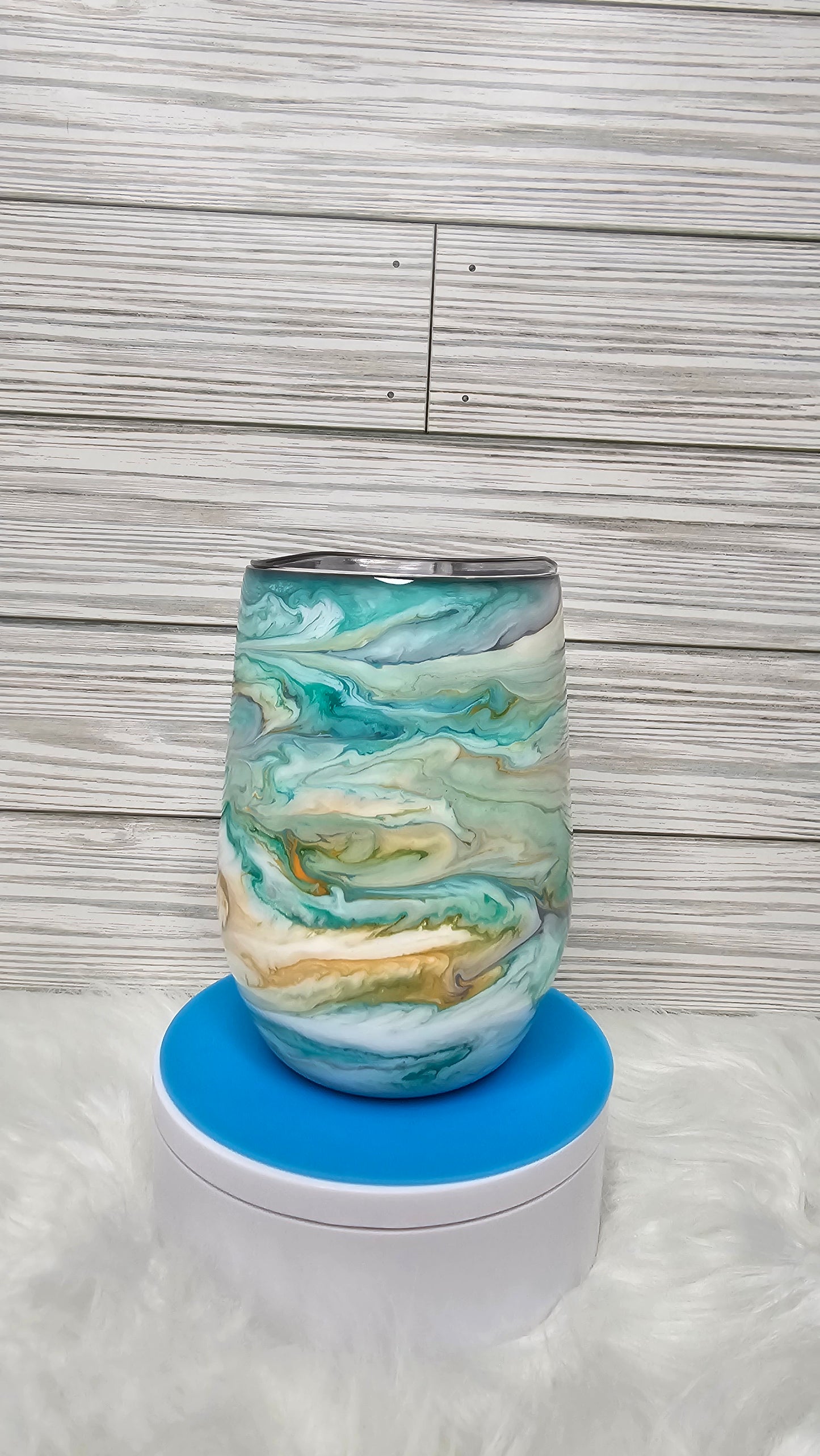 15oz Stemless Wine Alcohol Ink Swirl Epoxy Tumbler