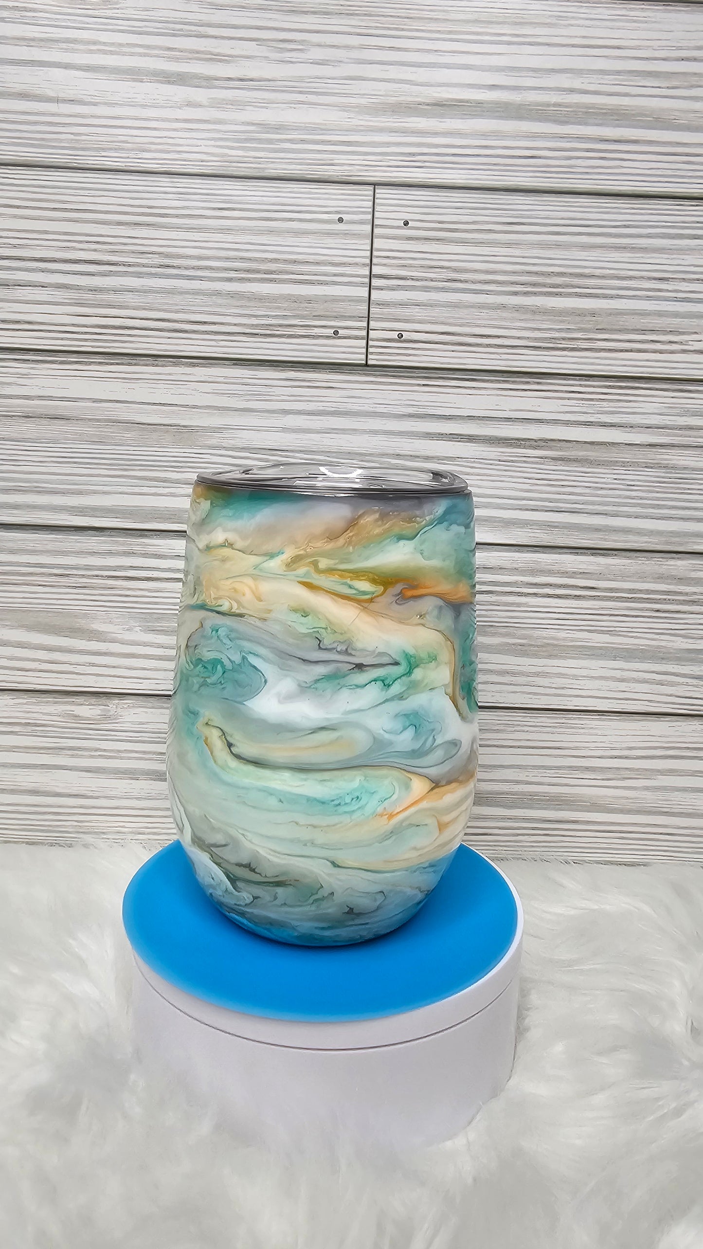 15oz Stemless Wine Alcohol Ink Swirl Epoxy Tumbler