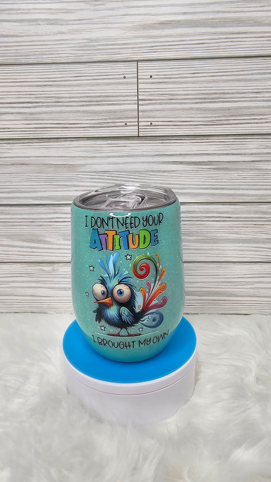 15oz Stemless Wine Mint Green Glitter No Attitude Epoxy Tumbler