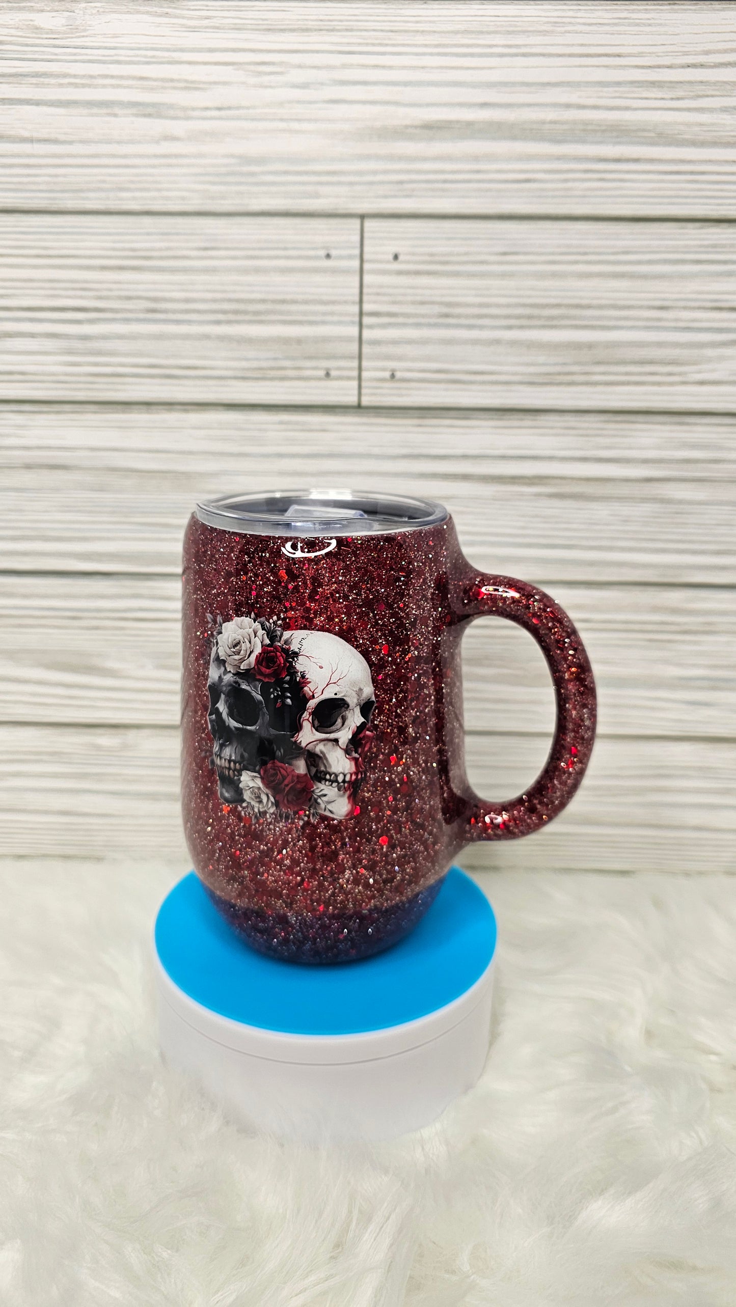 16oz Stemmy Glitter Rose Skull Epoxy Tumbler