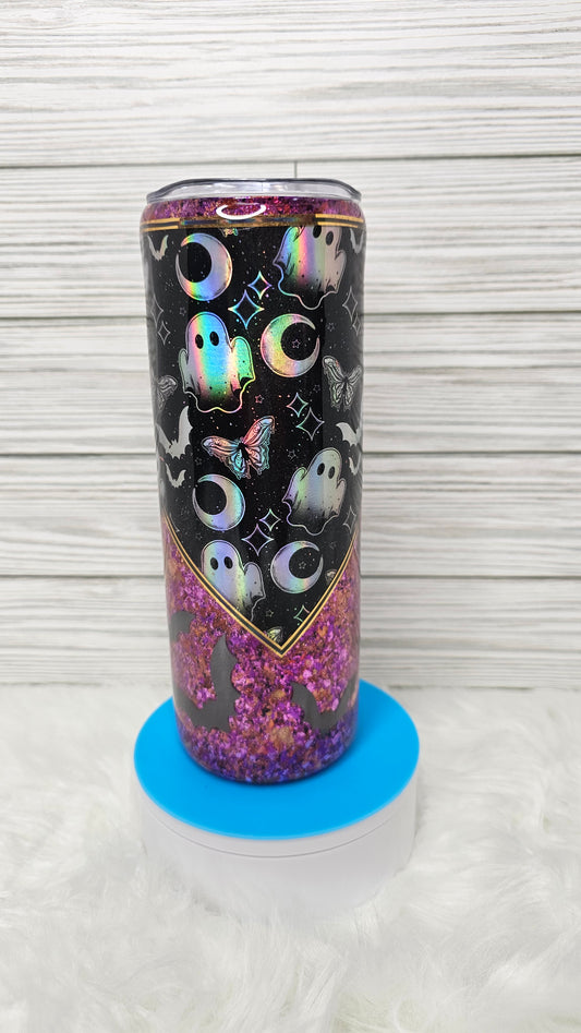 20oz Skinny Orange/Purple Foil Flakes Halloween Epoxy Tumbler