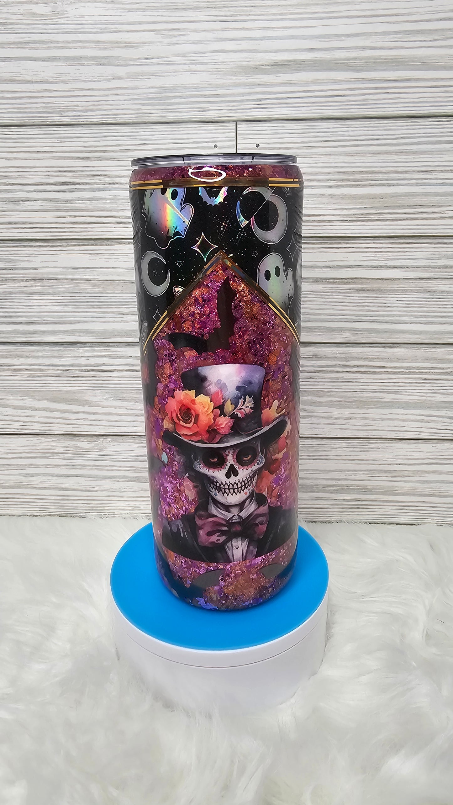 20oz Skinny Orange/Purple Foil Flakes Halloween Epoxy Tumbler