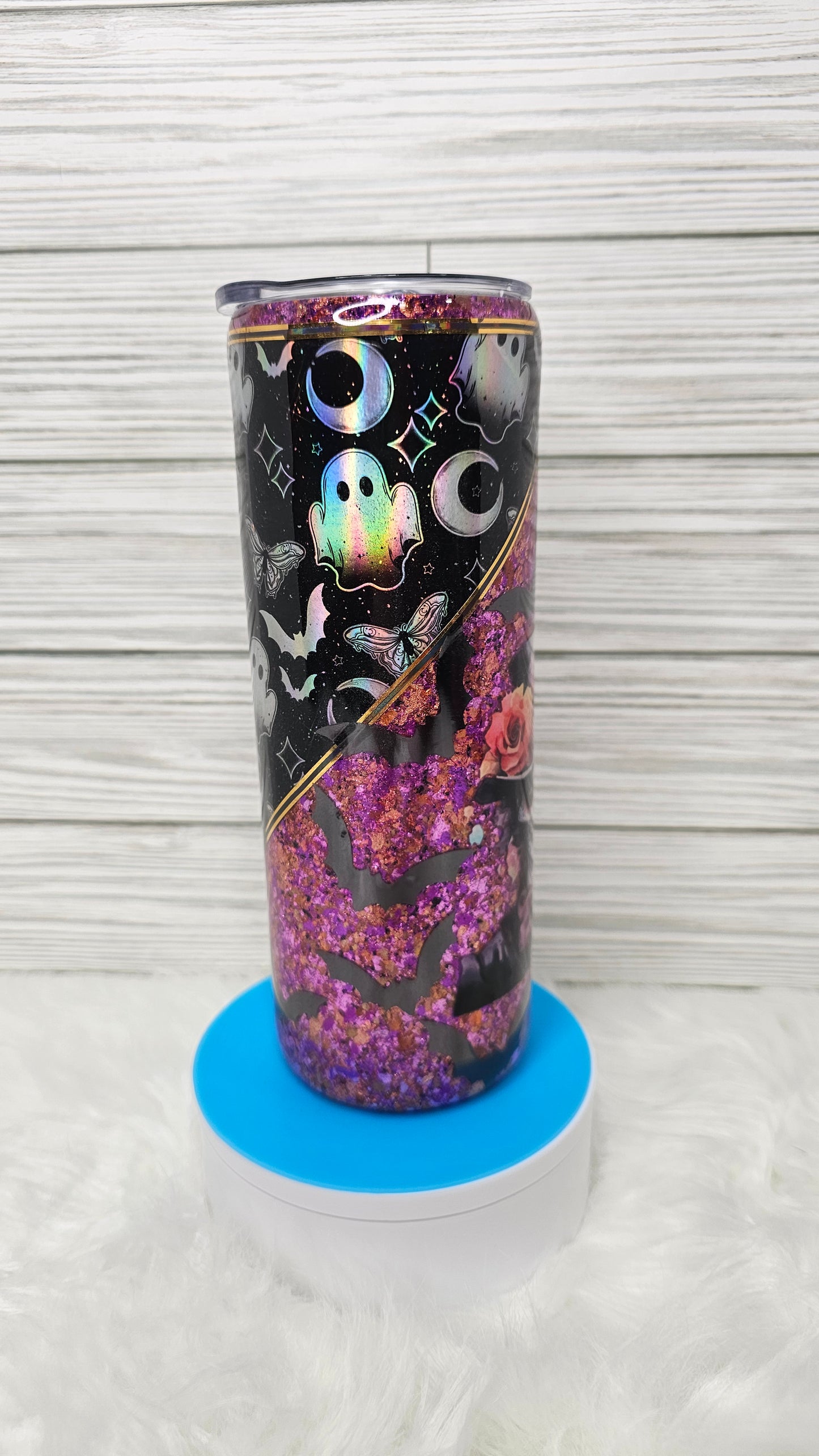 20oz Skinny Orange/Purple Foil Flakes Halloween Epoxy Tumbler