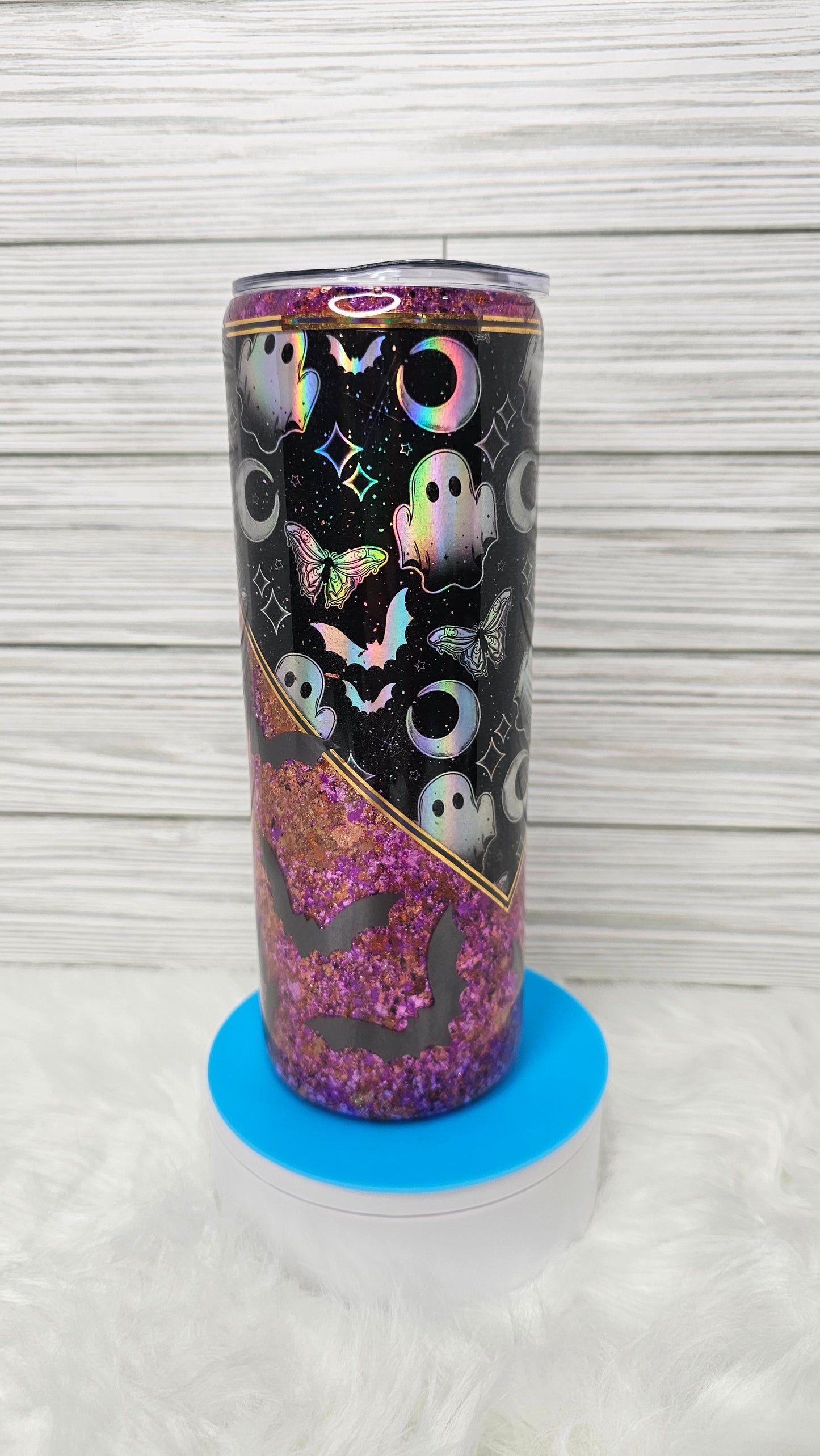 20oz Skinny Orange/Purple Foil Flakes Halloween Epoxy Tumbler