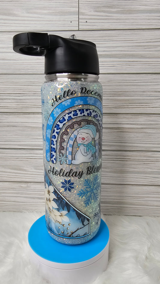 25 oz Duo Skinny Christmas Snowman Glitter Epoxy Tumbler