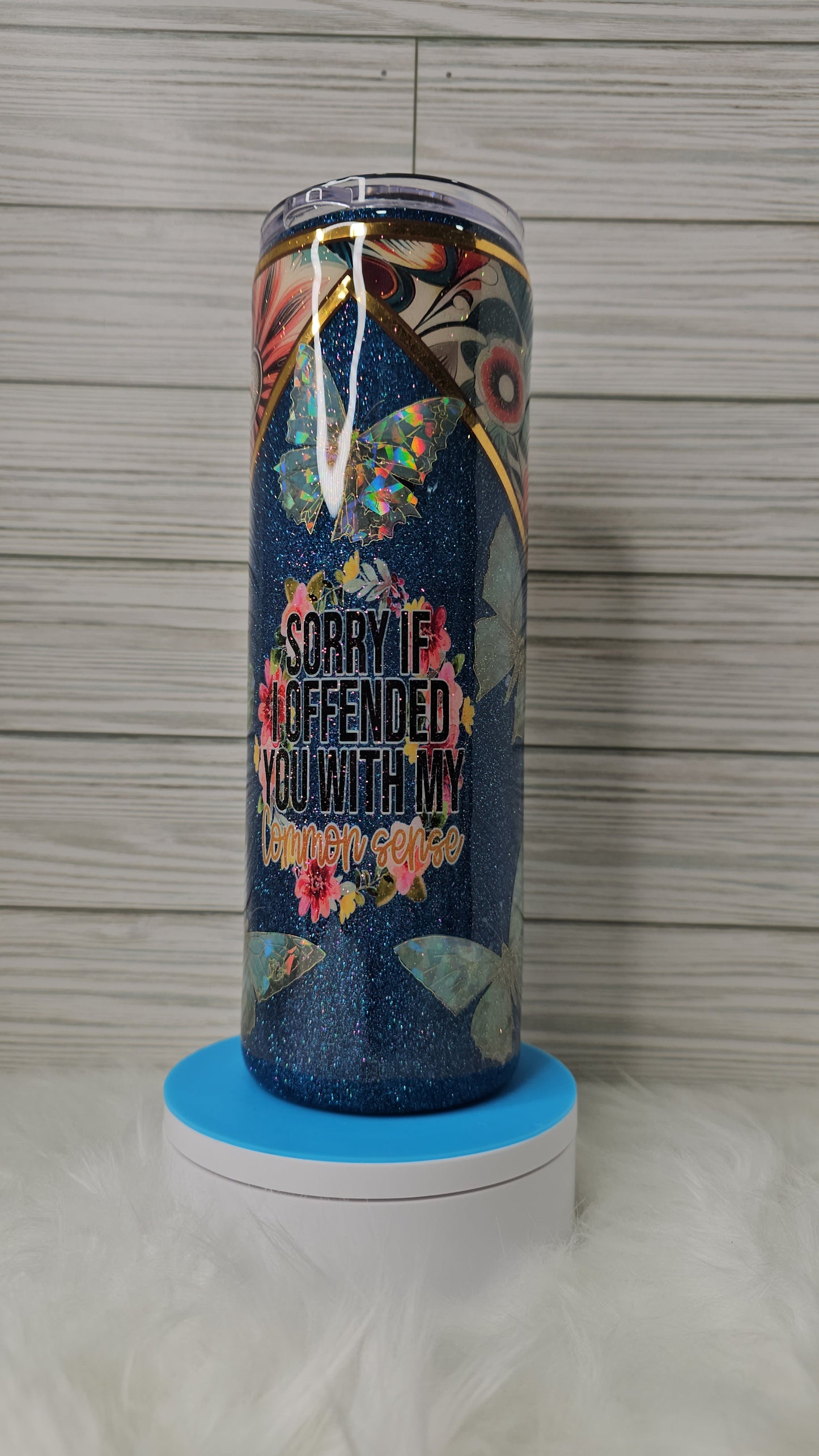 30oz Skinny Vinyl Glitter Floral V-split Epoxy Tumbler