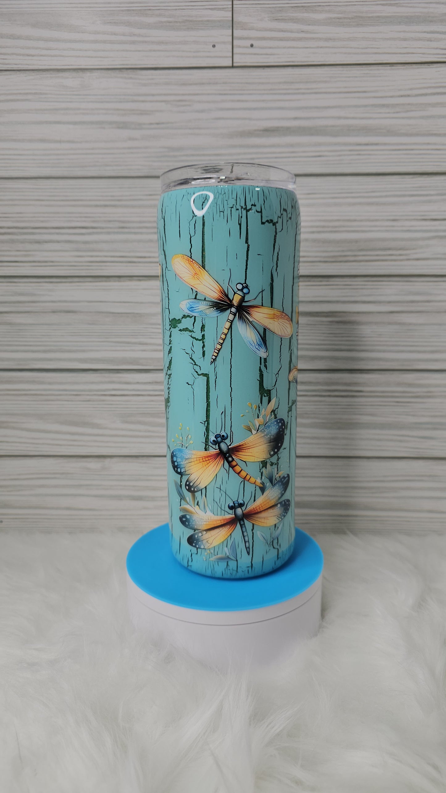 20oz Skinny Green Glitter Blue Crackle Dragonfly Trying My Best Epoxy Tumbler