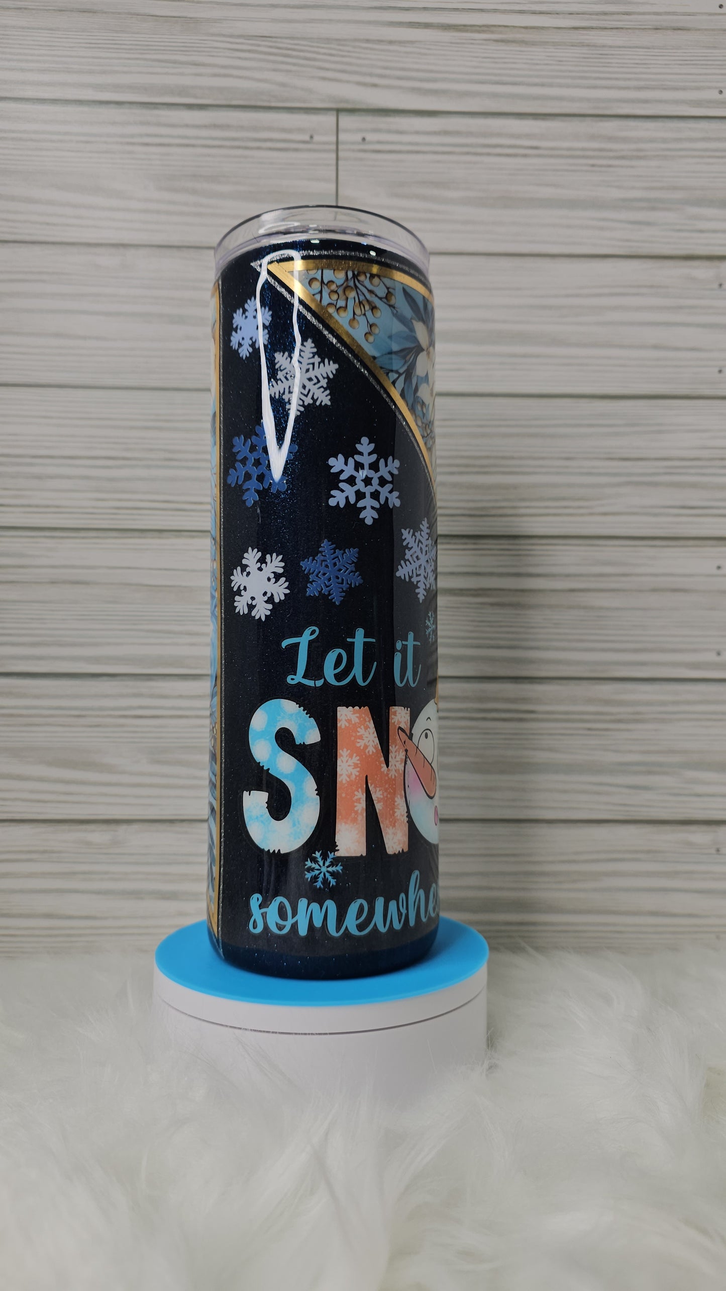 30oz Skinny Vinyl Glitter Snowflake Let it Snow Somewhere Else Epoxy Tumbler