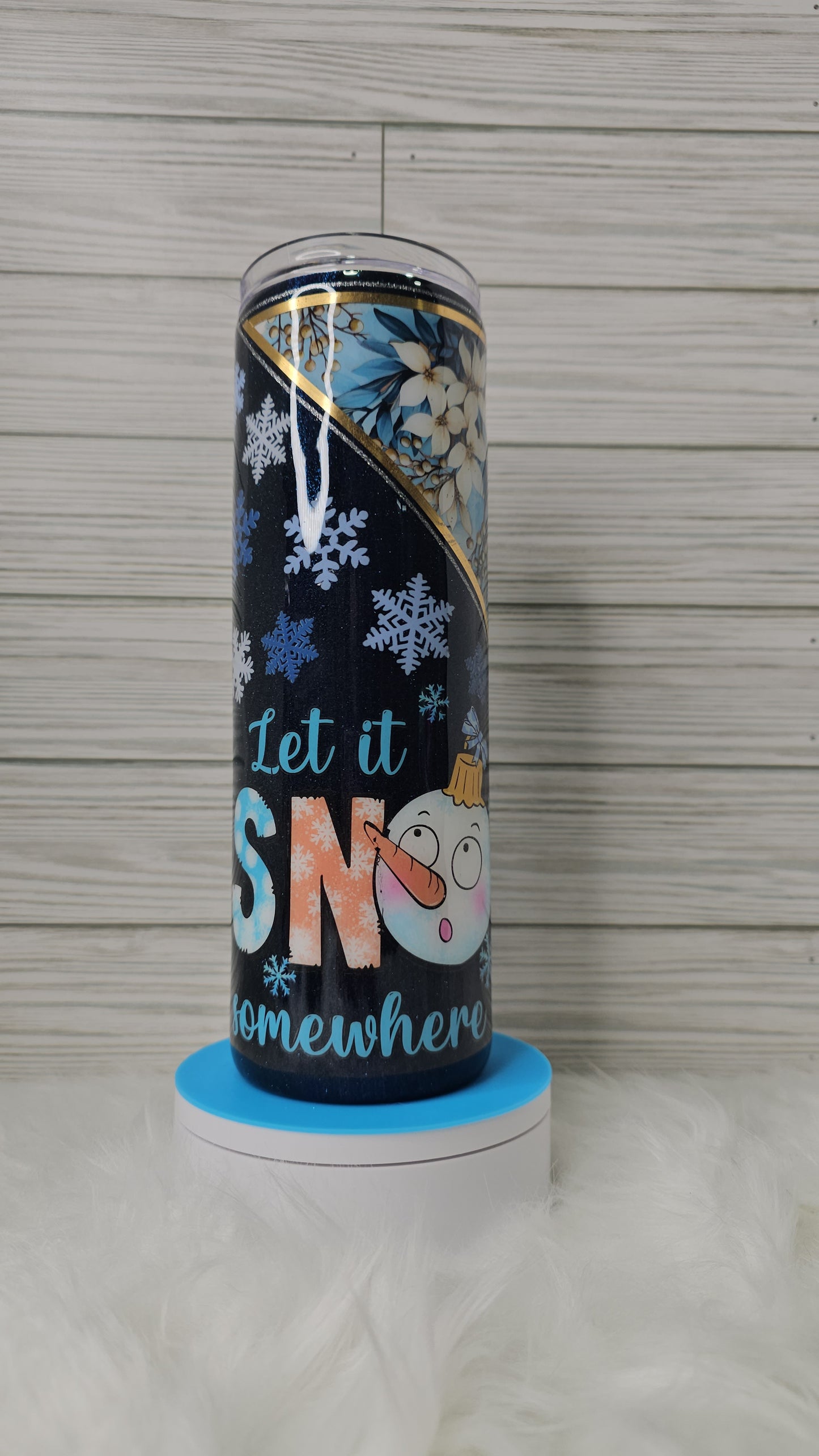 30oz Skinny Vinyl Glitter Snowflake Let it Snow Somewhere Else Epoxy Tumbler