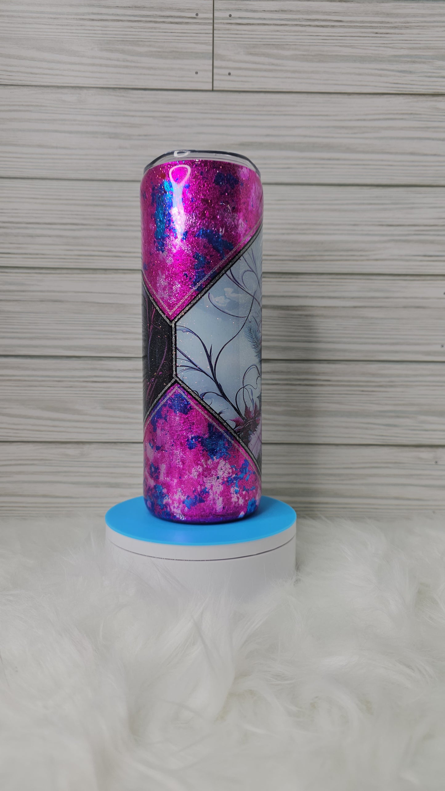 20oz Skinny Purple/Blue Foil Flakes Snowman Epoxy Tumbler