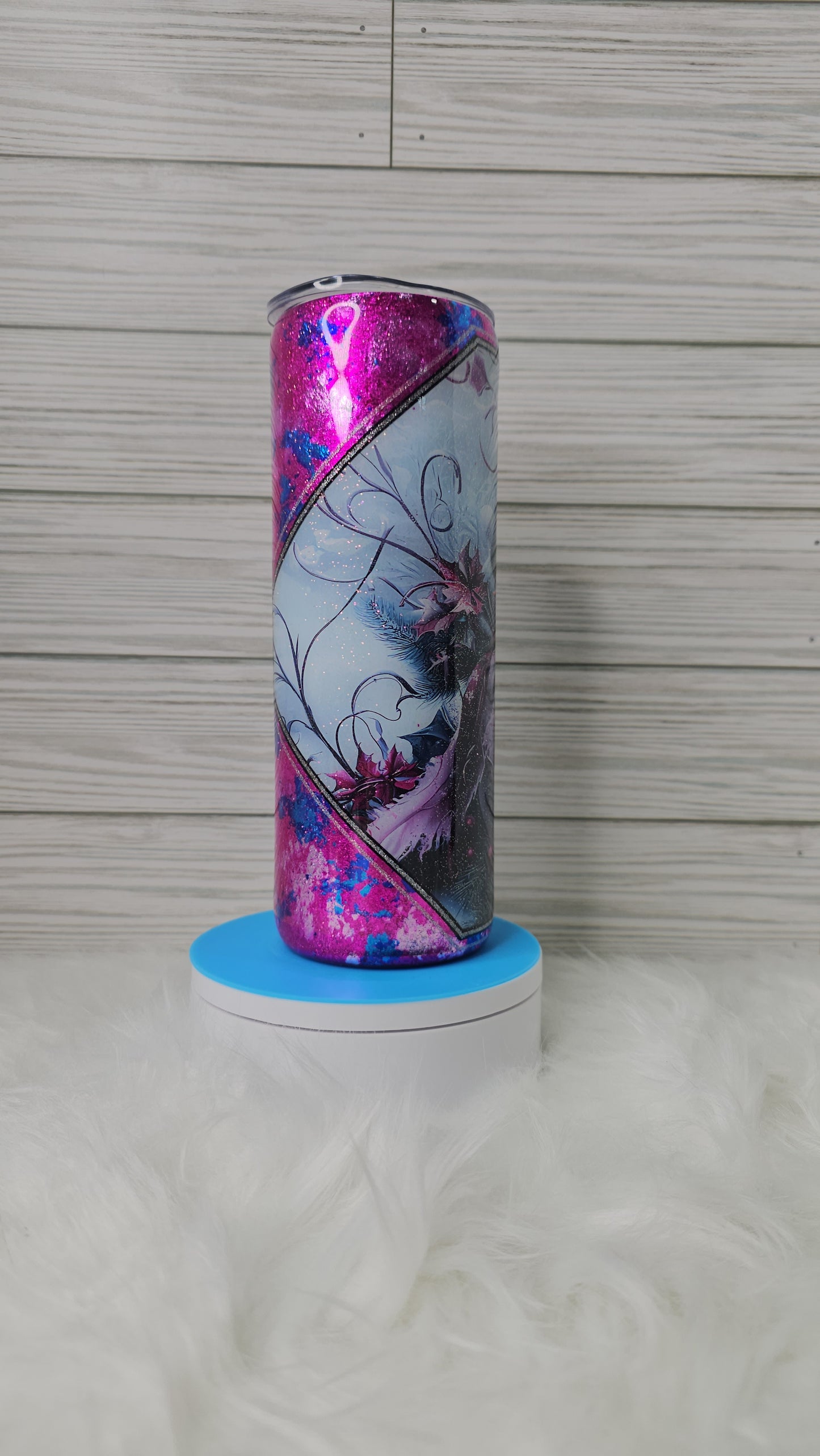 20oz Skinny Purple/Blue Foil Flakes Snowman Epoxy Tumbler