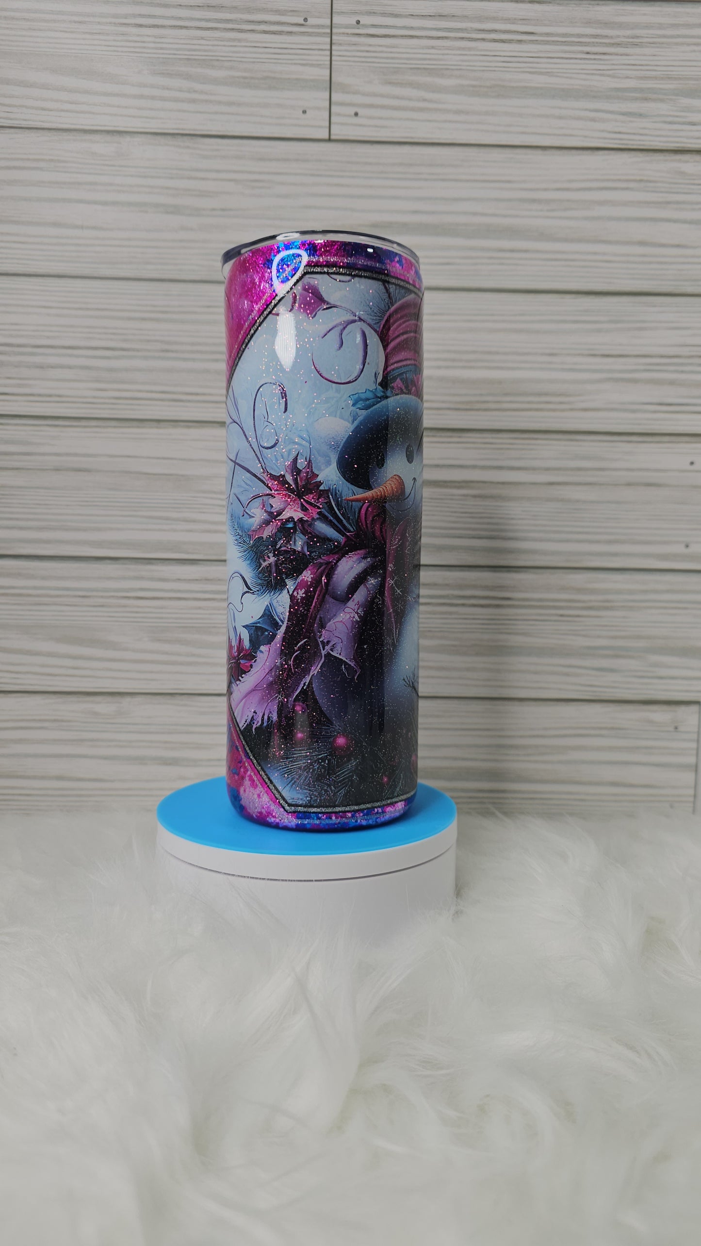 20oz Skinny Purple/Blue Foil Flakes Snowman Epoxy Tumbler