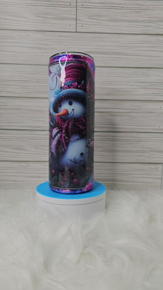 20oz Skinny Purple/Blue Foil Flakes Snowman Epoxy Tumbler