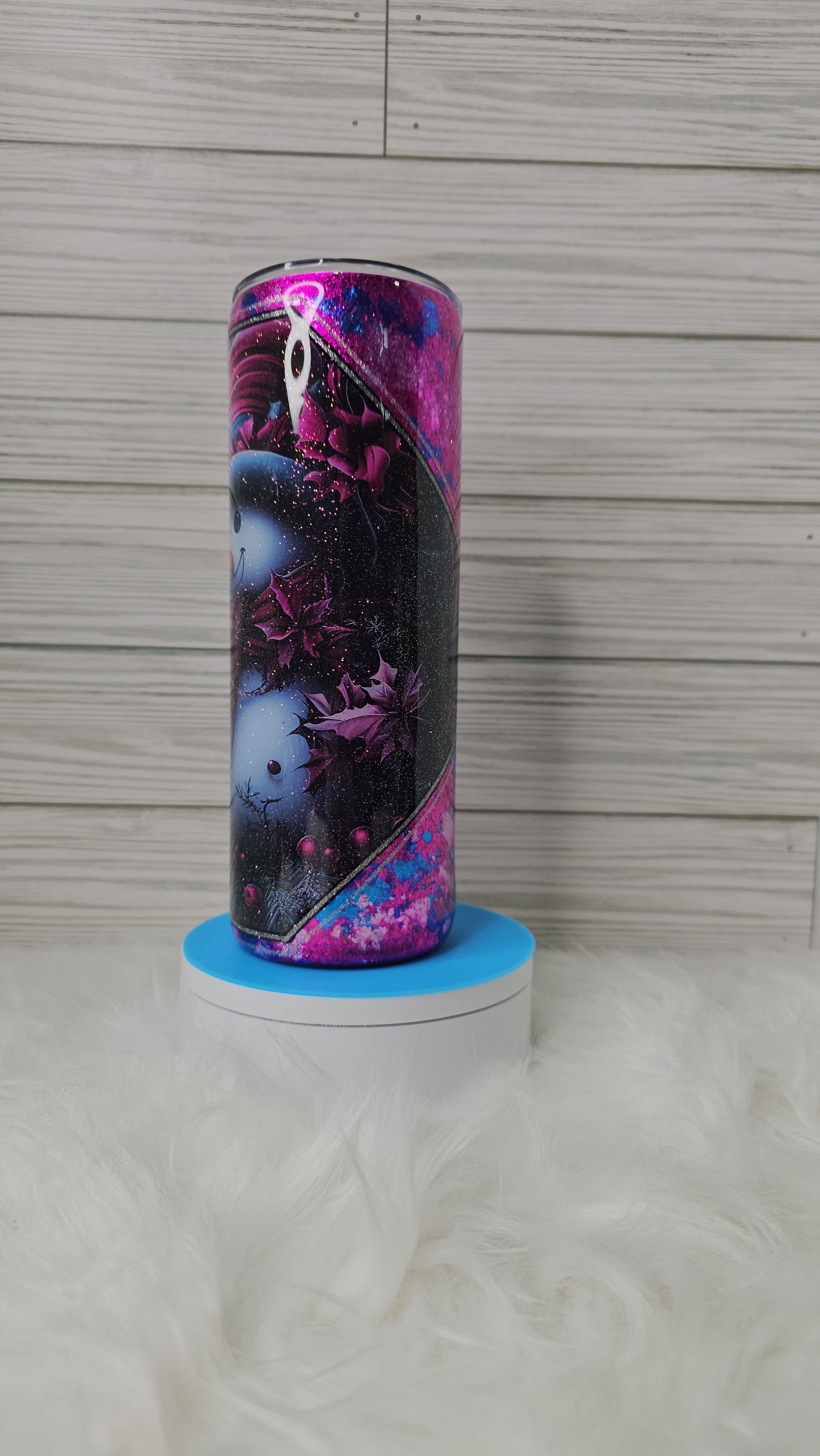 20oz Skinny Purple/Blue Foil Flakes Snowman Epoxy Tumbler