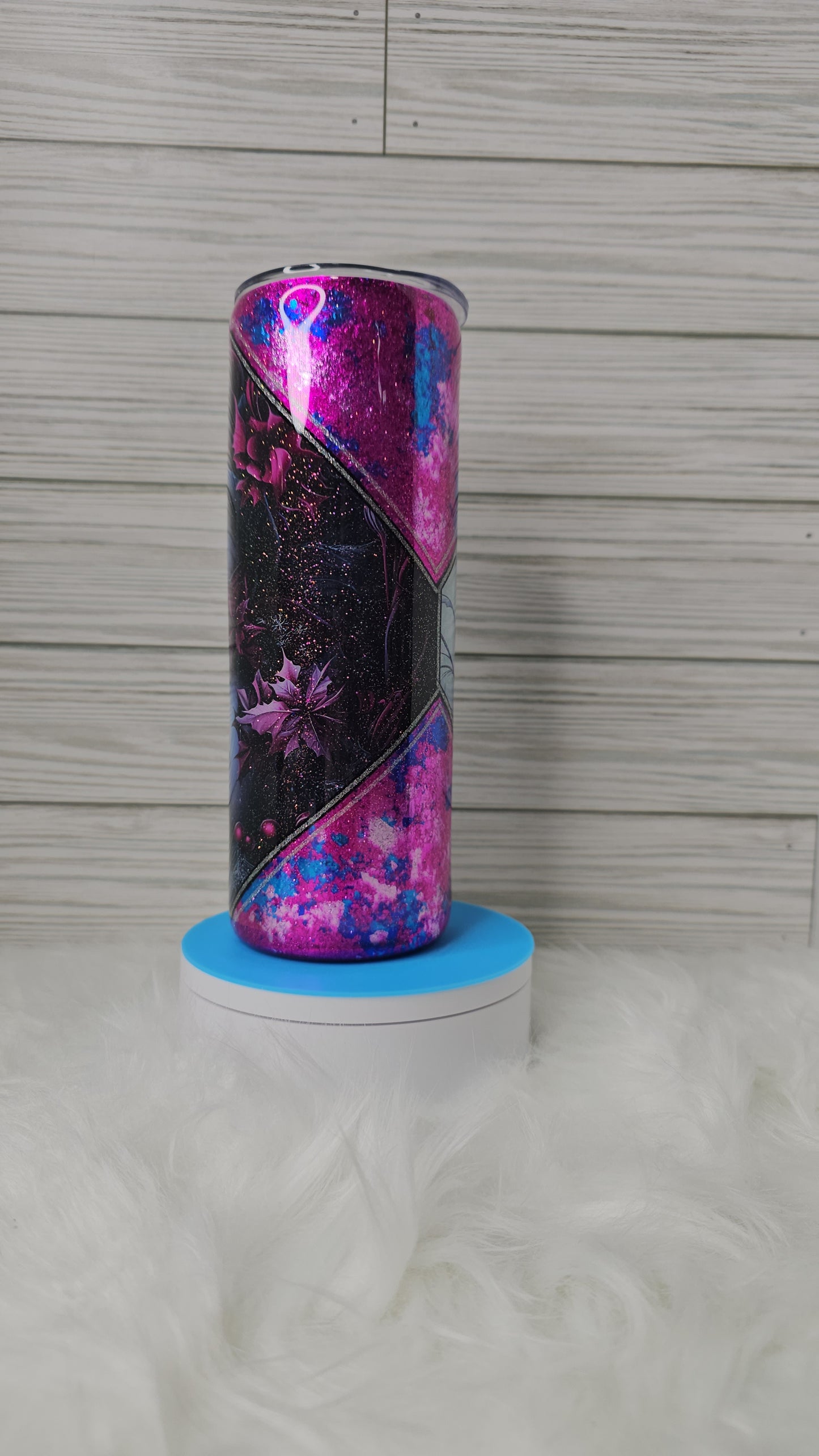 20oz Skinny Purple/Blue Foil Flakes Snowman Epoxy Tumbler