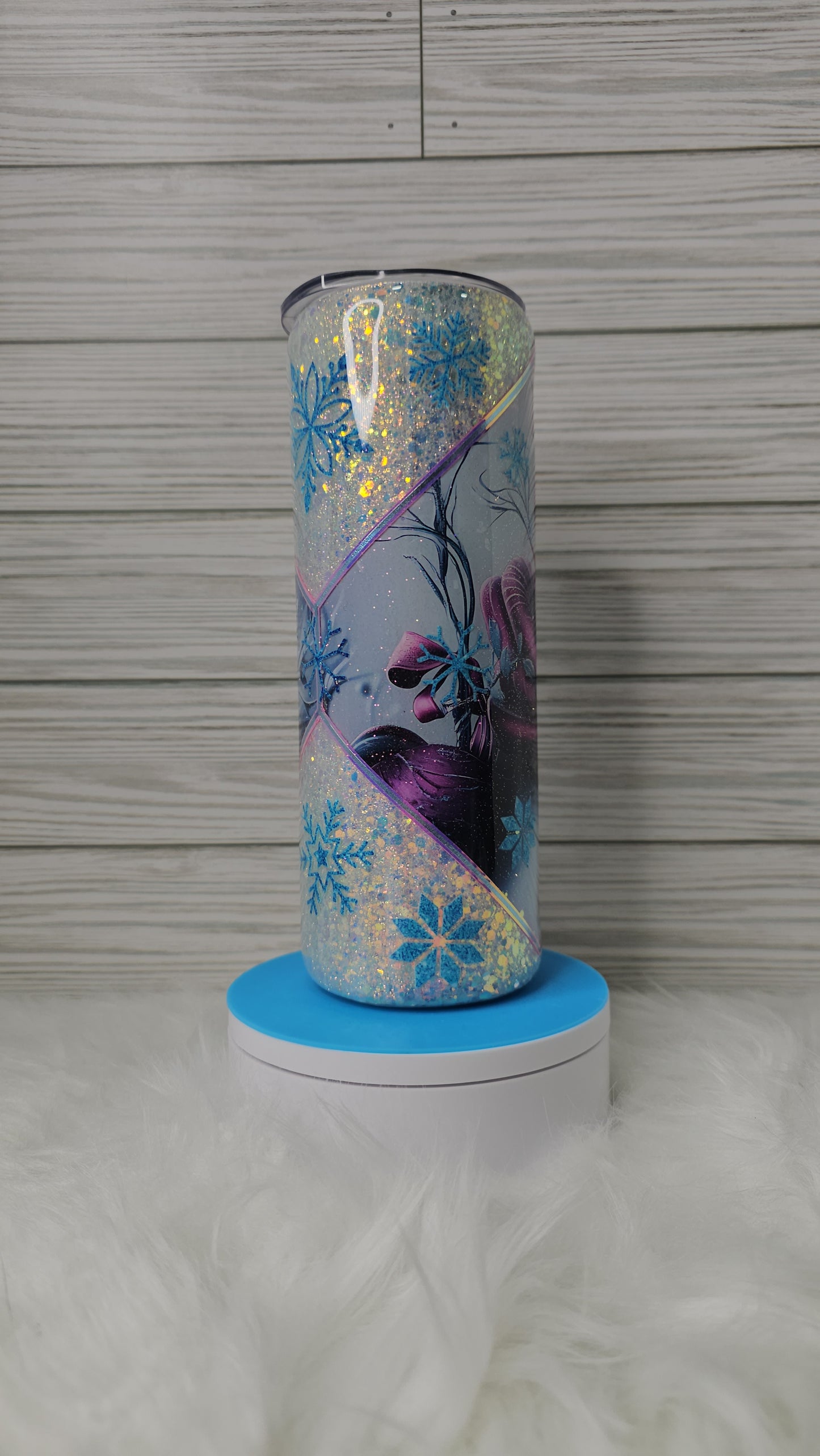 20oz Skinny White Glitter Snowman with Snowflake Decals Epoxy Tumbler