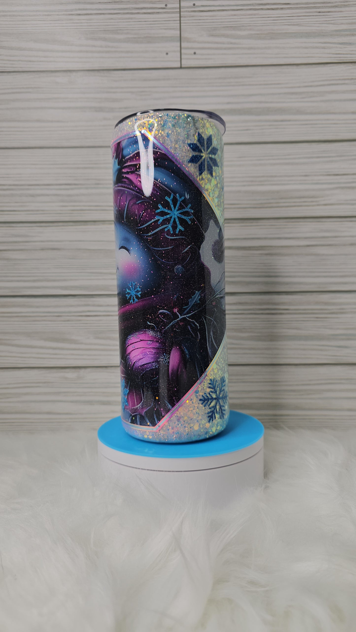 20oz Skinny White Glitter Snowman with Snowflake Decals Epoxy Tumbler