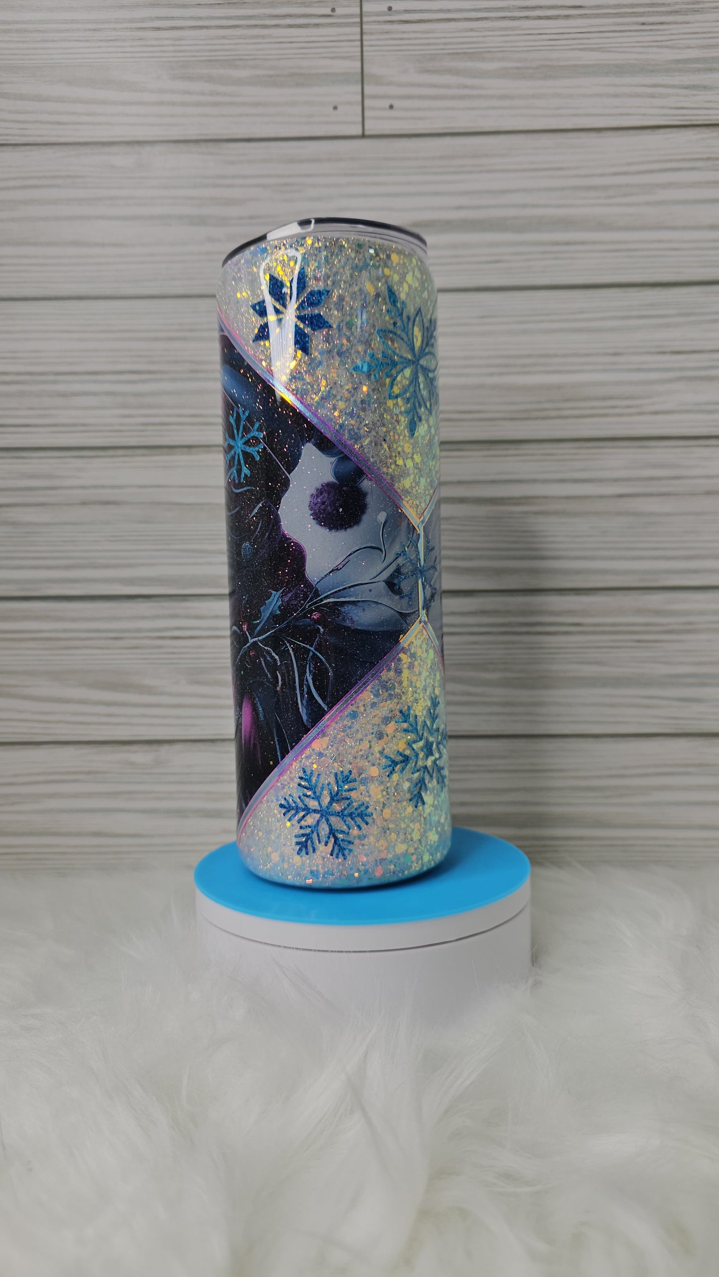 20oz Skinny White Glitter Snowman with Snowflake Decals Epoxy Tumbler