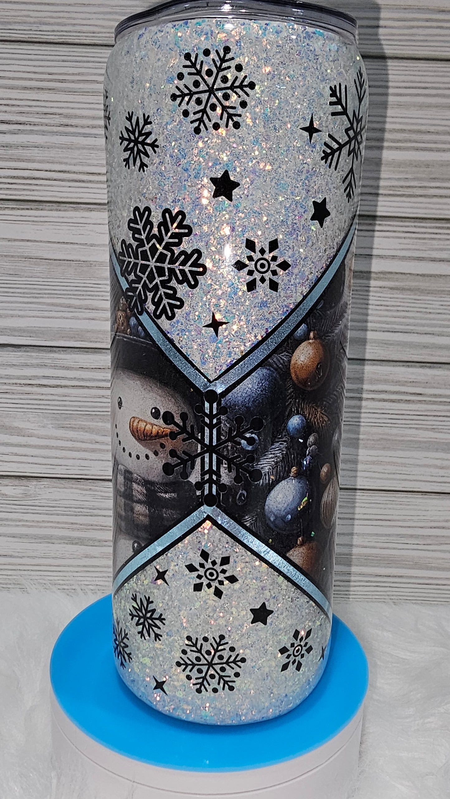 20oz Skinny White Glitter Christmas Cow/Snowman with Snowflakes Epoxy Tumbler