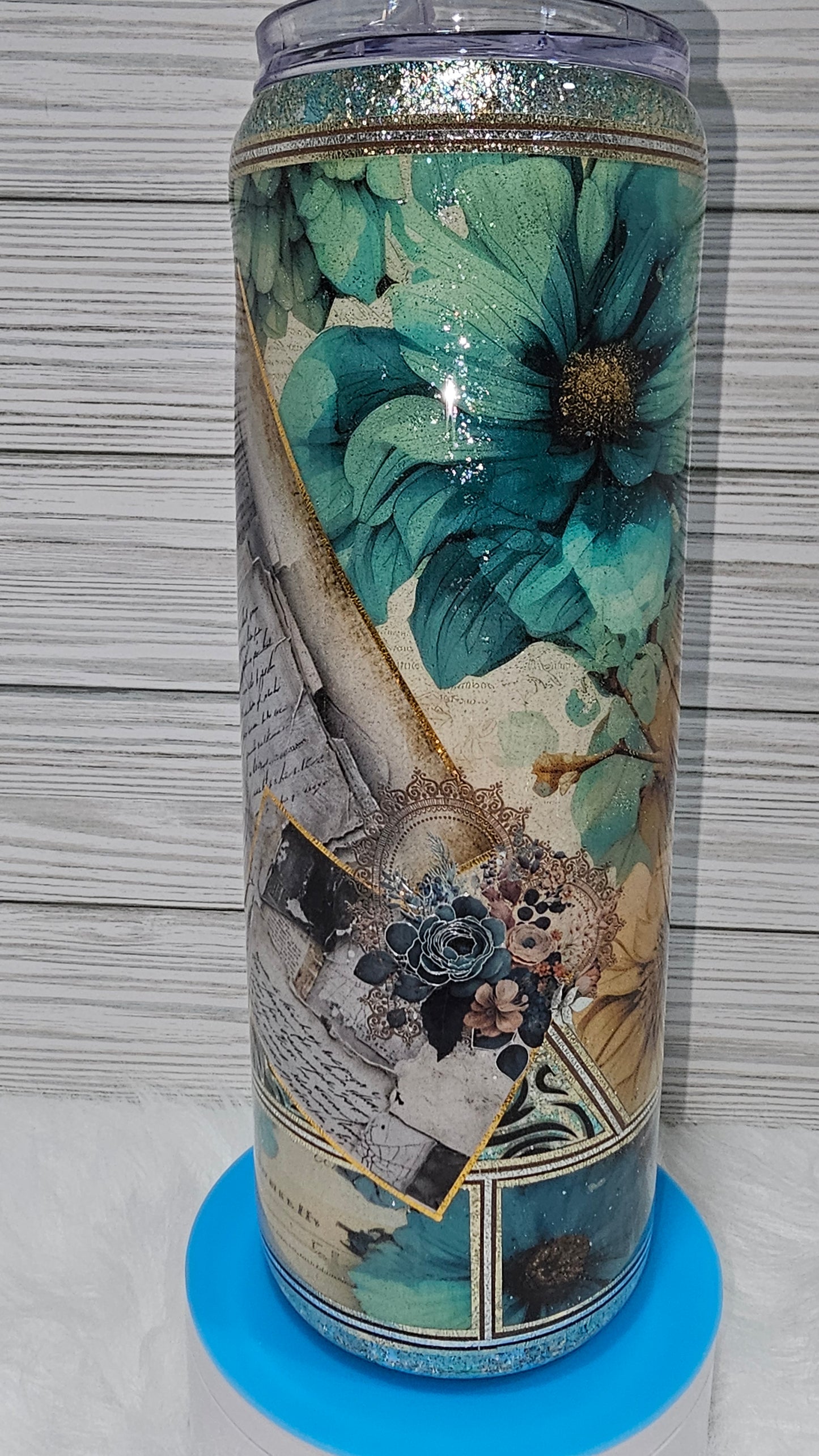 30oz Skinny Mixed Media with Floral/Writing/Dried Flowers Epoxy Tumbler