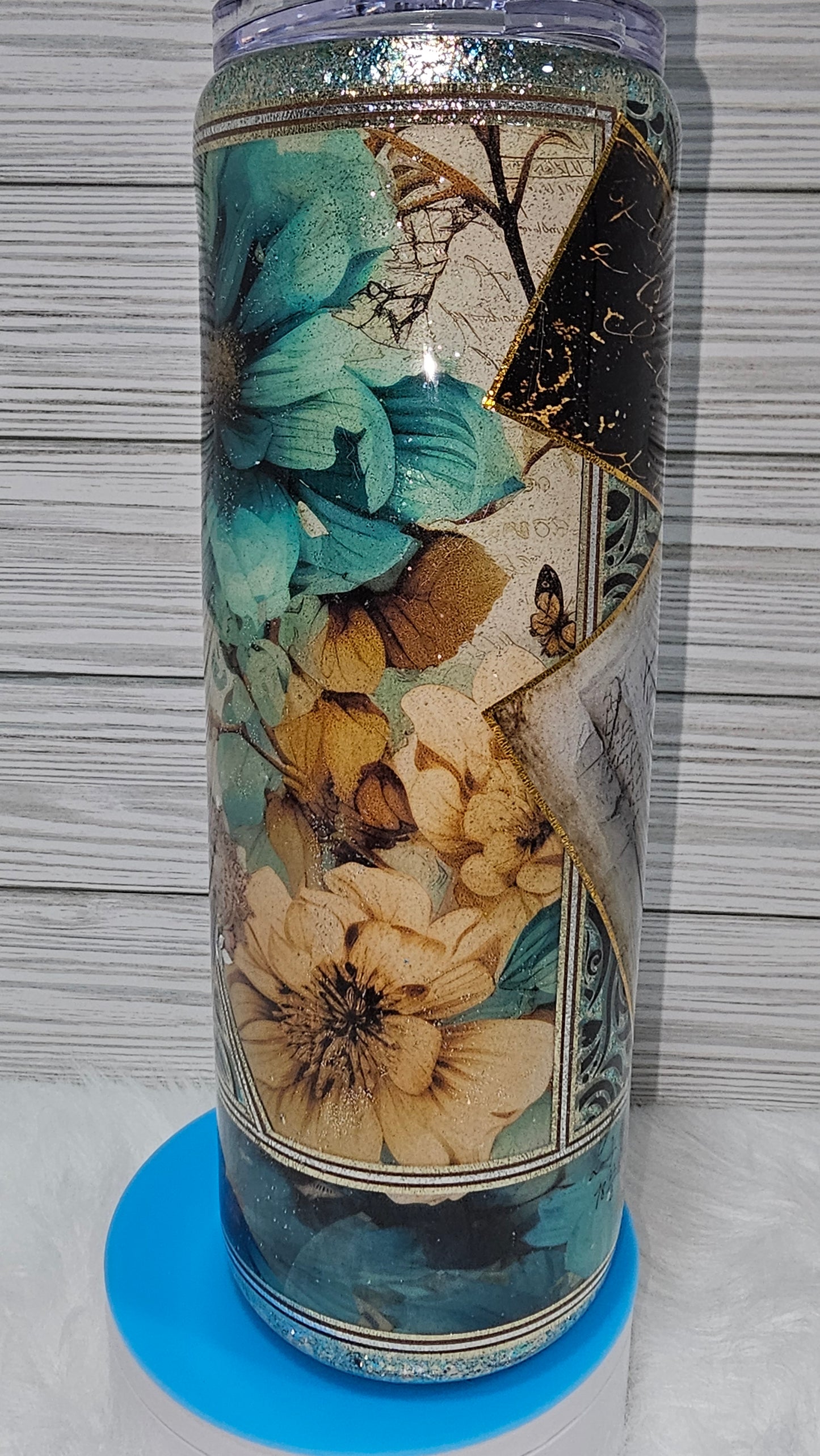 30oz Skinny Mixed Media with Floral/Writing/Dried Flowers Epoxy Tumbler