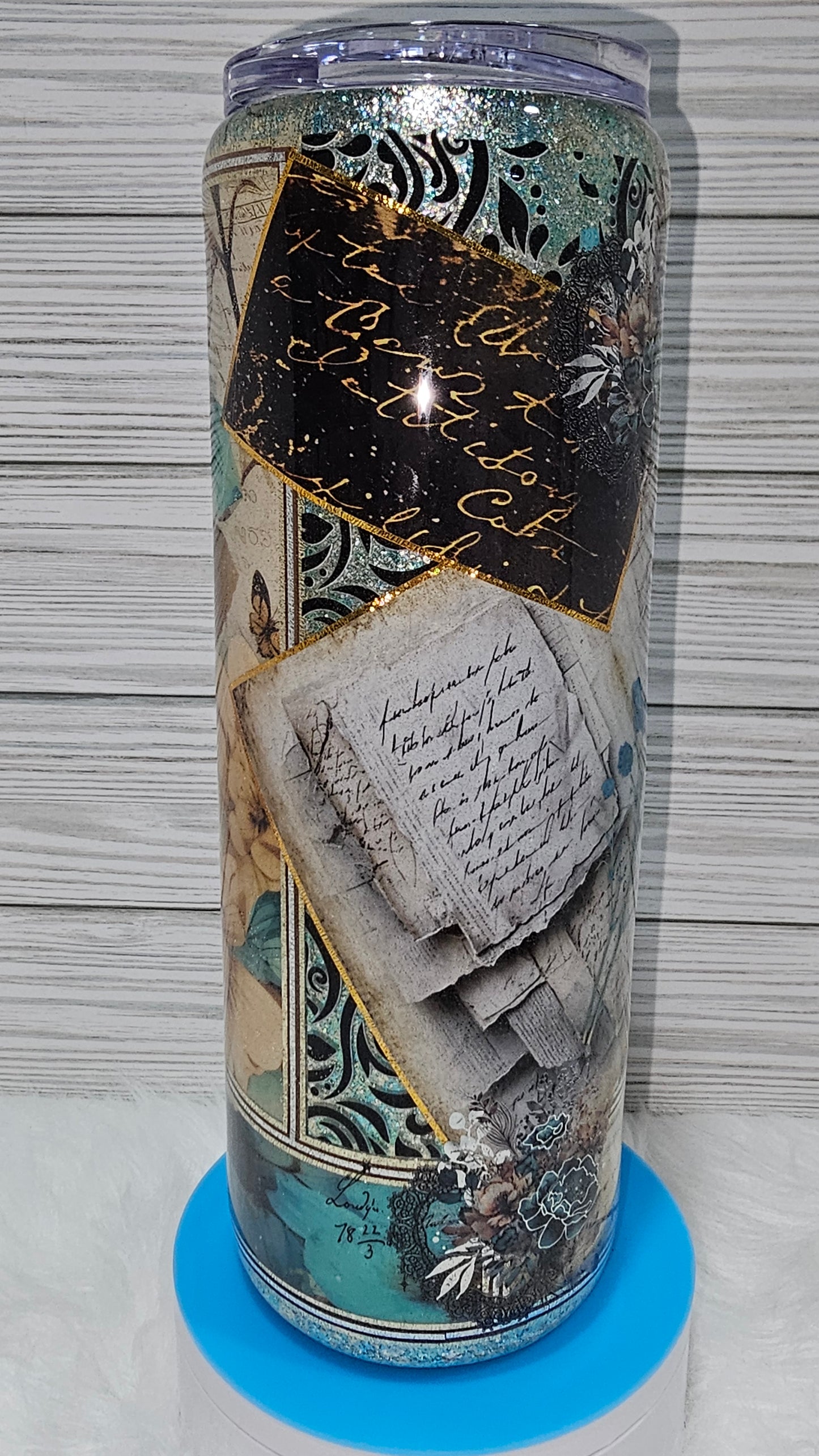 30oz Skinny Mixed Media with Floral/Writing/Dried Flowers Epoxy Tumbler
