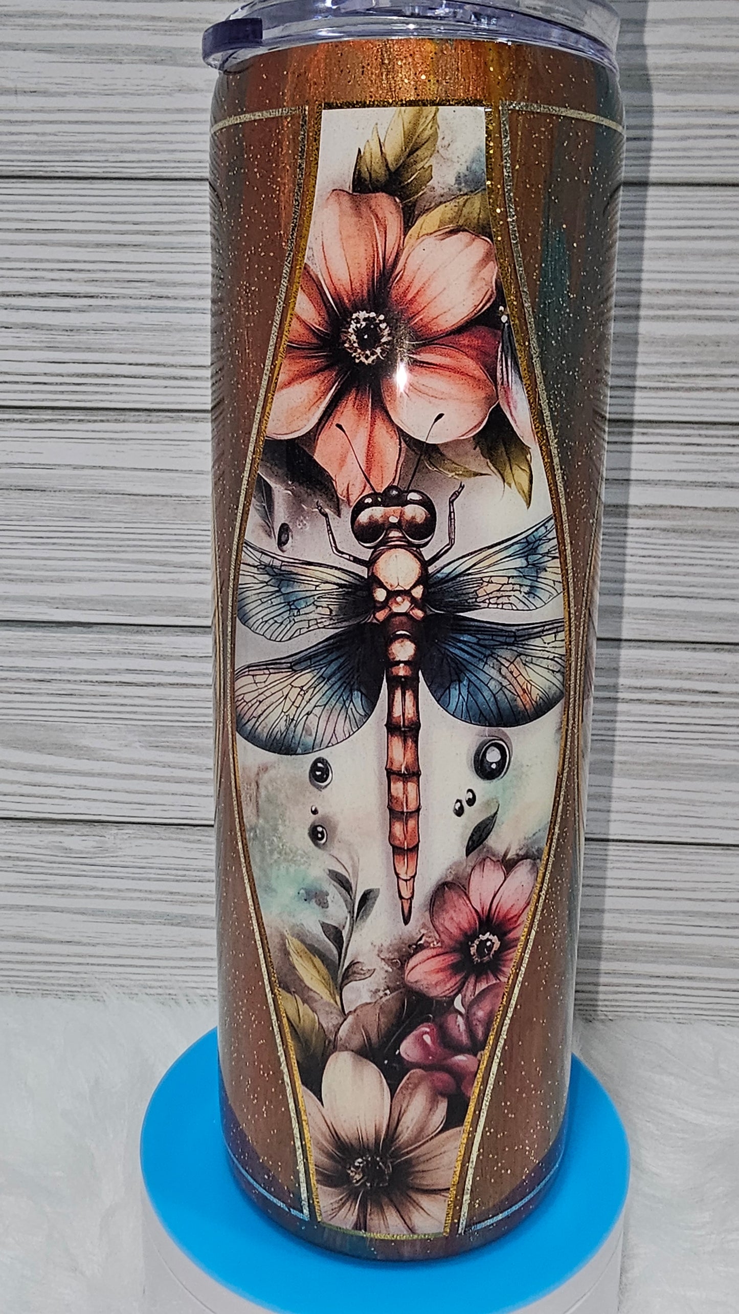 30oz Skinny Distressed Hourglass Dragonfly Epoxy Tumbler