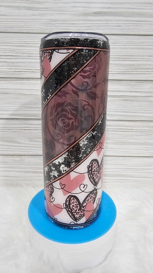 20oz Skinny Multimedia with Foil Flakes Valentines Epoxy Tumbler