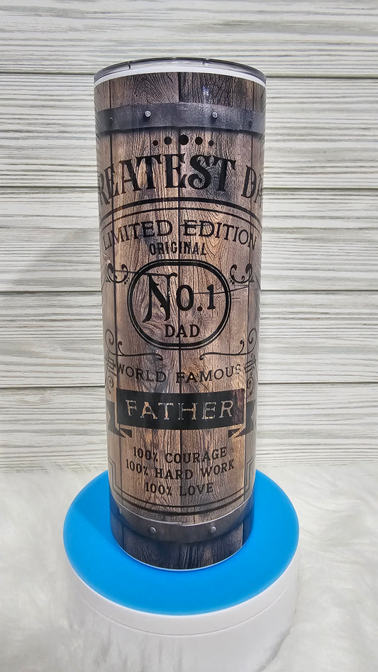 20oz Skinny Greatest Dad #1 Dad Barrel Sublimation Tumbler