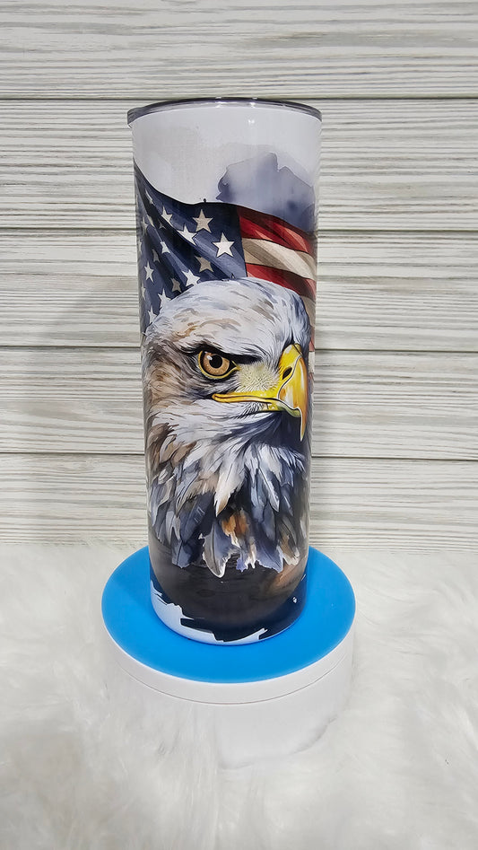 20oz Skinny American Bald Eagle Veteran Sublimation Tumbler