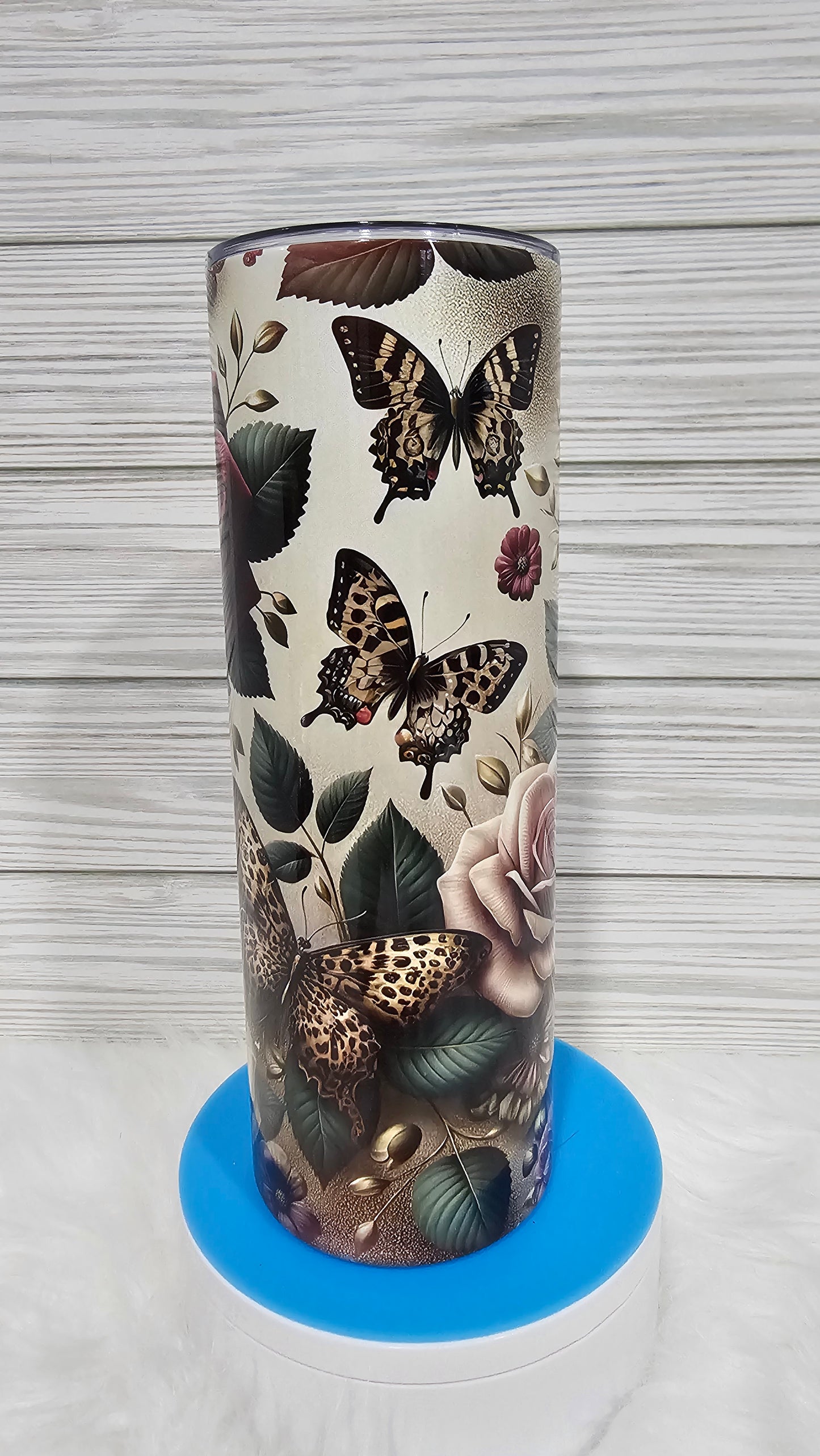 20oz Skinny Roses Butterflies Flowers Sublimation Tumbler