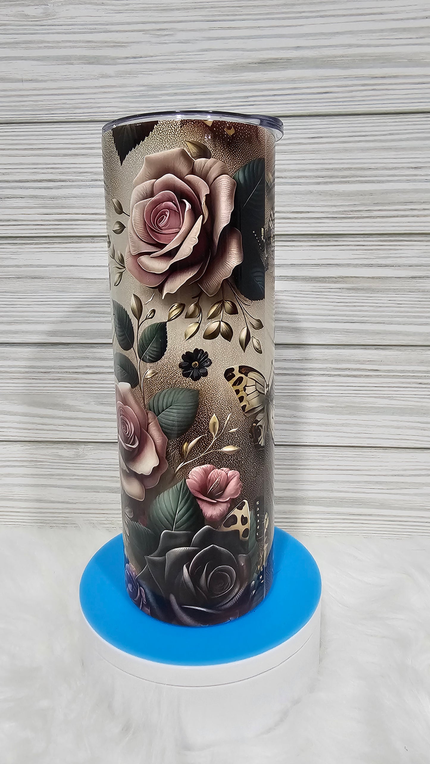 20oz Skinny Roses Butterflies Flowers Sublimation Tumbler
