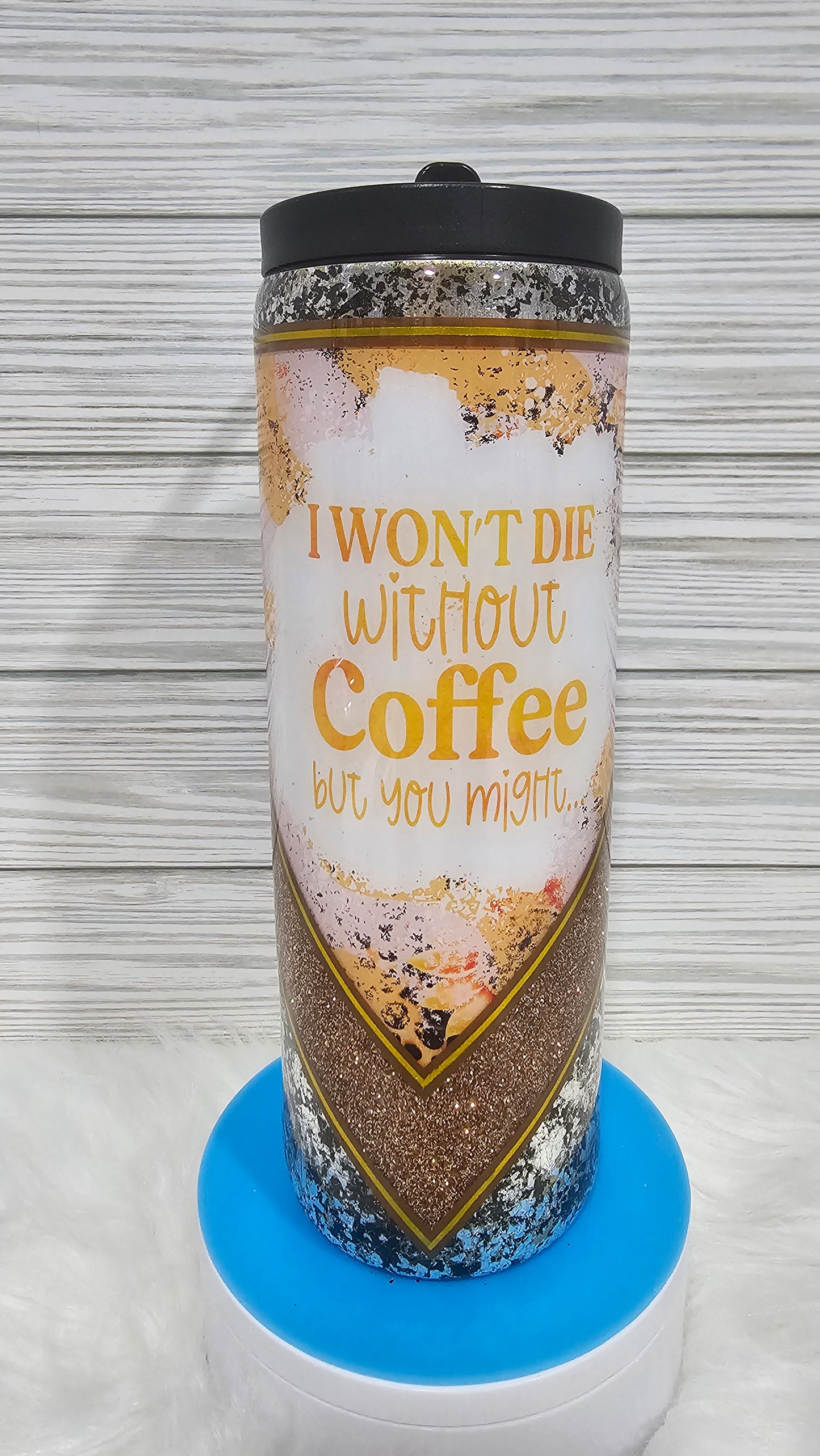 20oz Skinny Duo V-Split Black & Gold Die Without Coffee Epoxy Tumbler