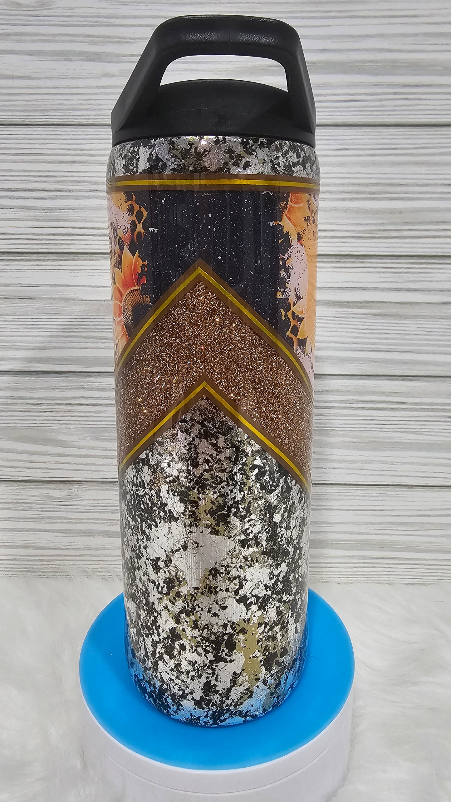 20oz Skinny Duo V-Split Black & Gold Die Without Coffee Epoxy Tumbler