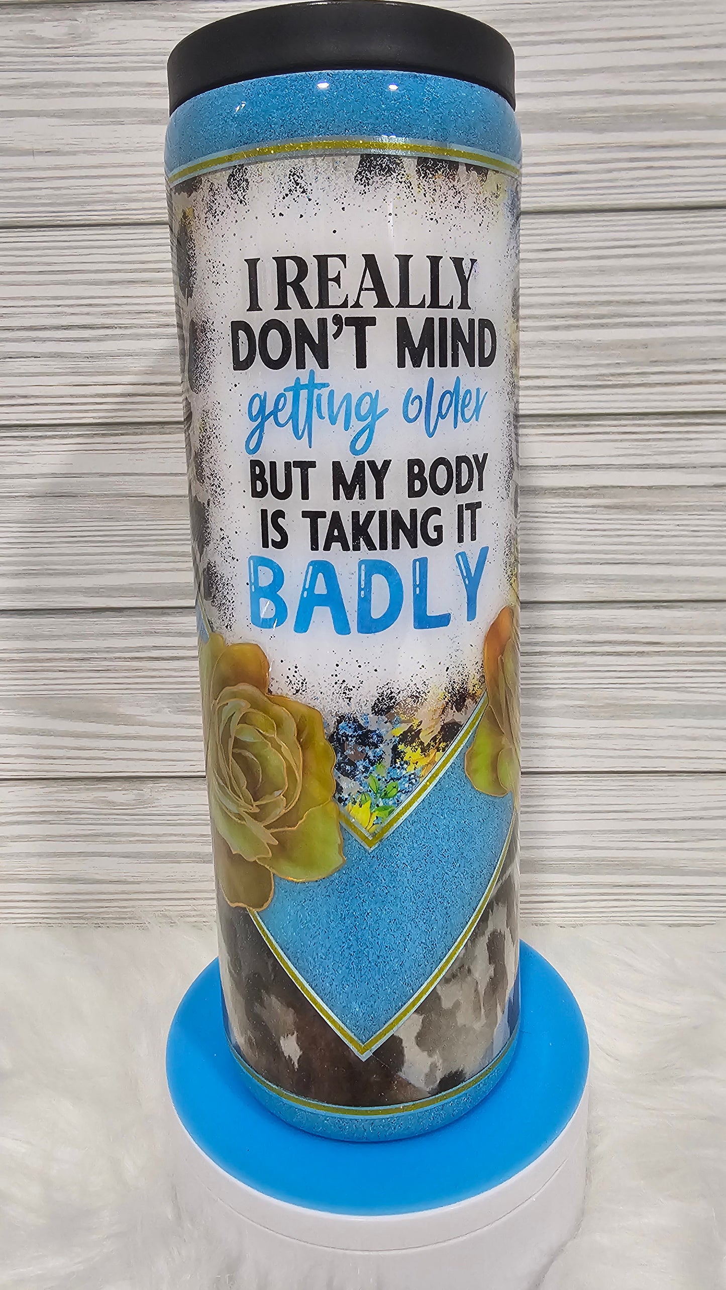 30oz Skinny Duo V-Split Blue Glittter Getting Older Epoxy Tumbler