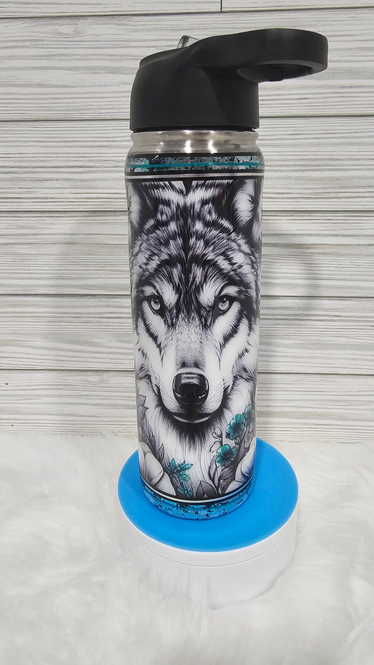 25oz Skinny Duo Teal Foil Flakes Wolf Epoxy Tumbler
