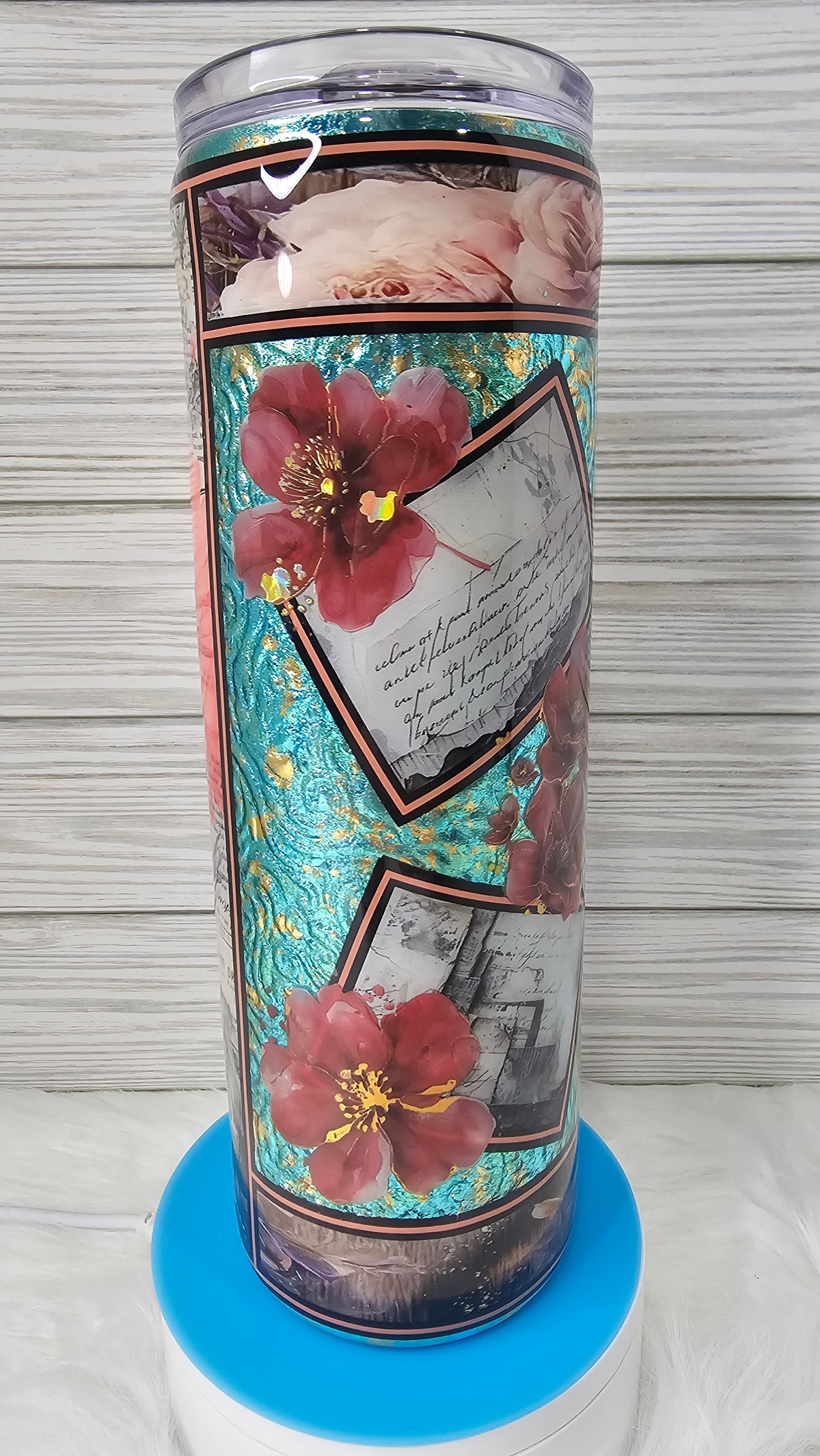 30 oz Skinny Flower Antique Teal Epoxy Tumbler