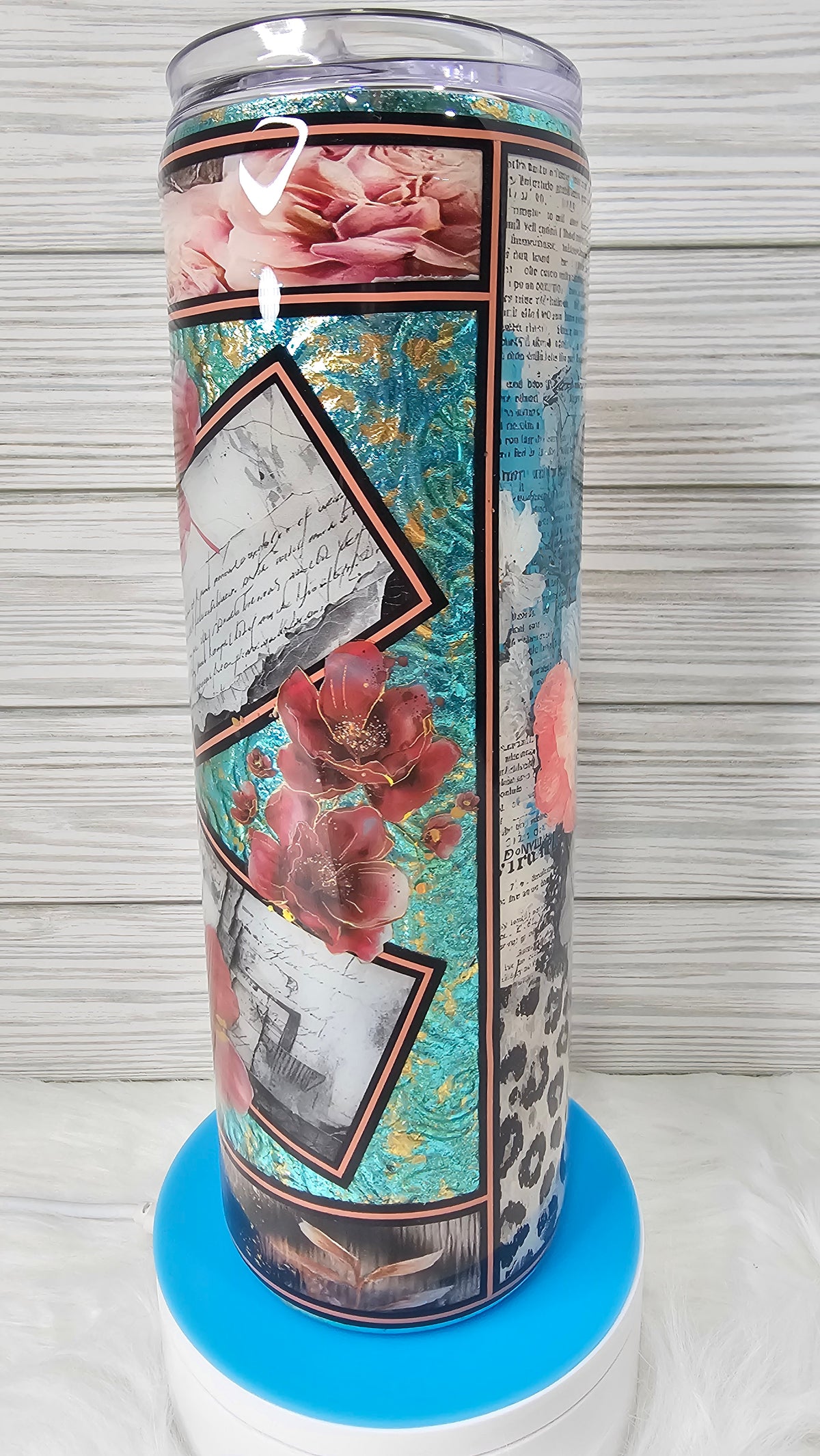30 oz Skinny Flower Antique Teal Epoxy Tumbler