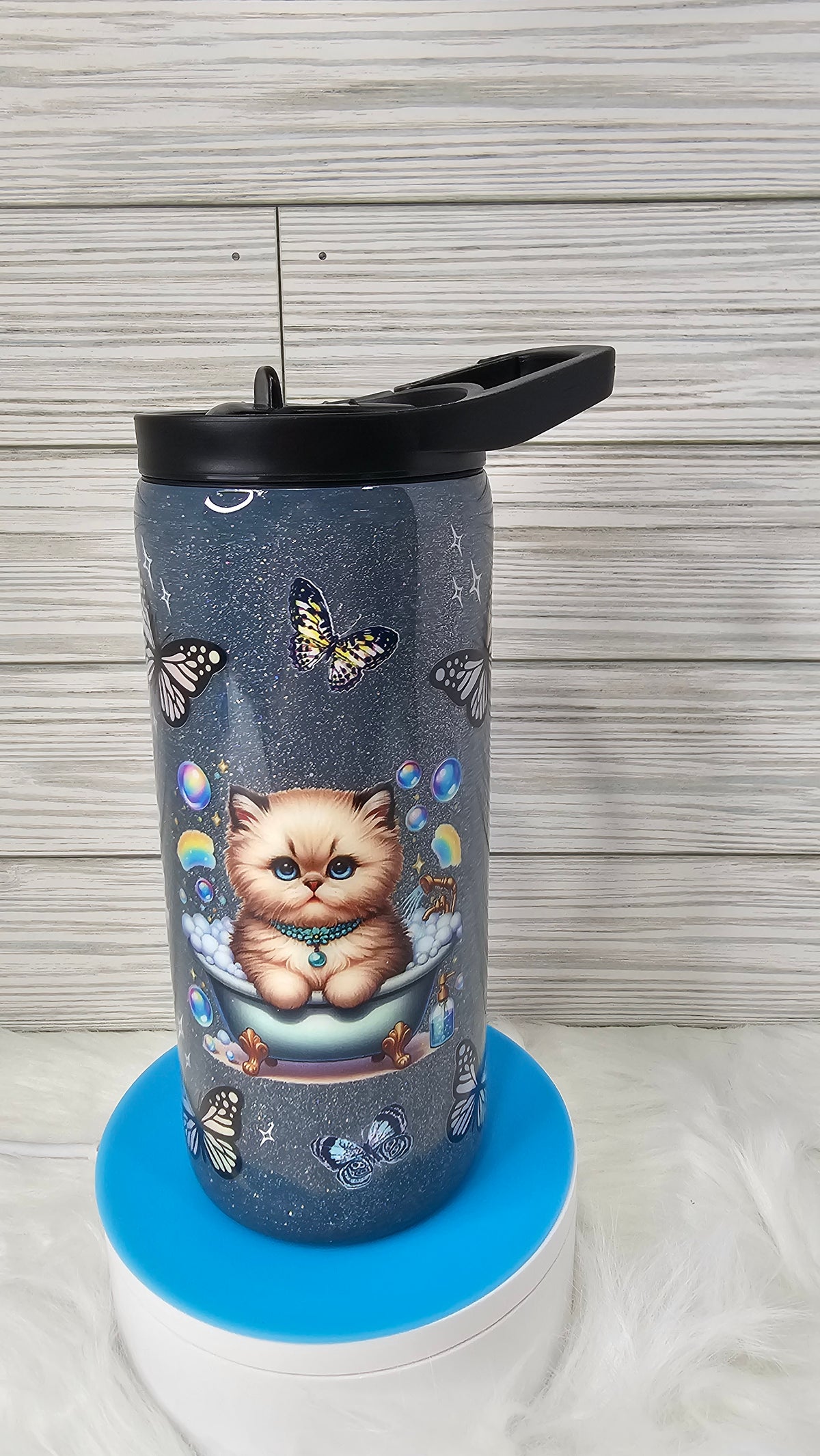 15 oz Skinny Duo Glitter Cat Epoxy Tumbler