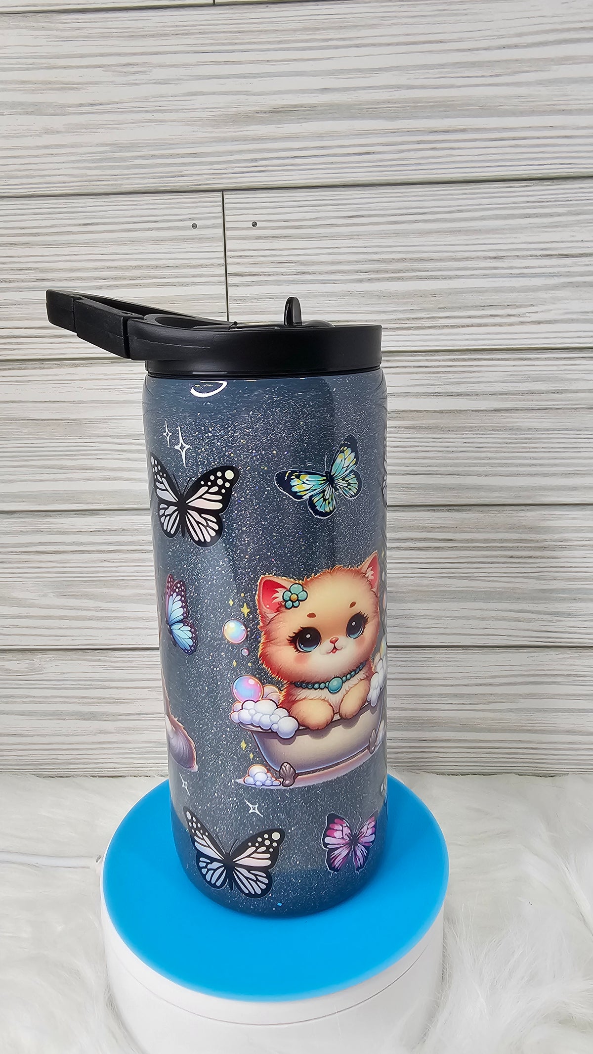 15 oz Skinny Duo Glitter Cat Epoxy Tumbler