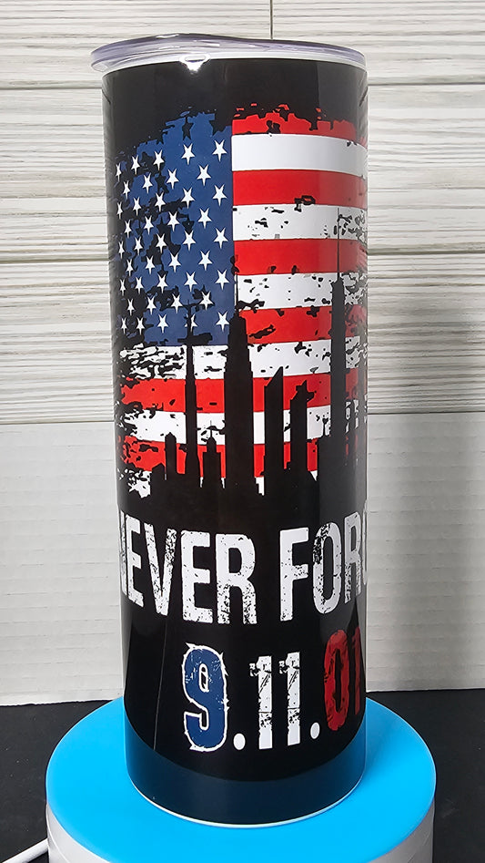 20oz Skinny Sublimation 9/11 Never Forget Tumbler