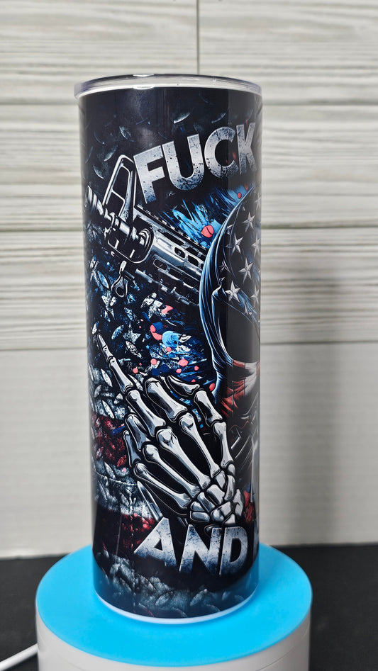 20oz Skinny Sublimation FAFO American Skull Tumbler